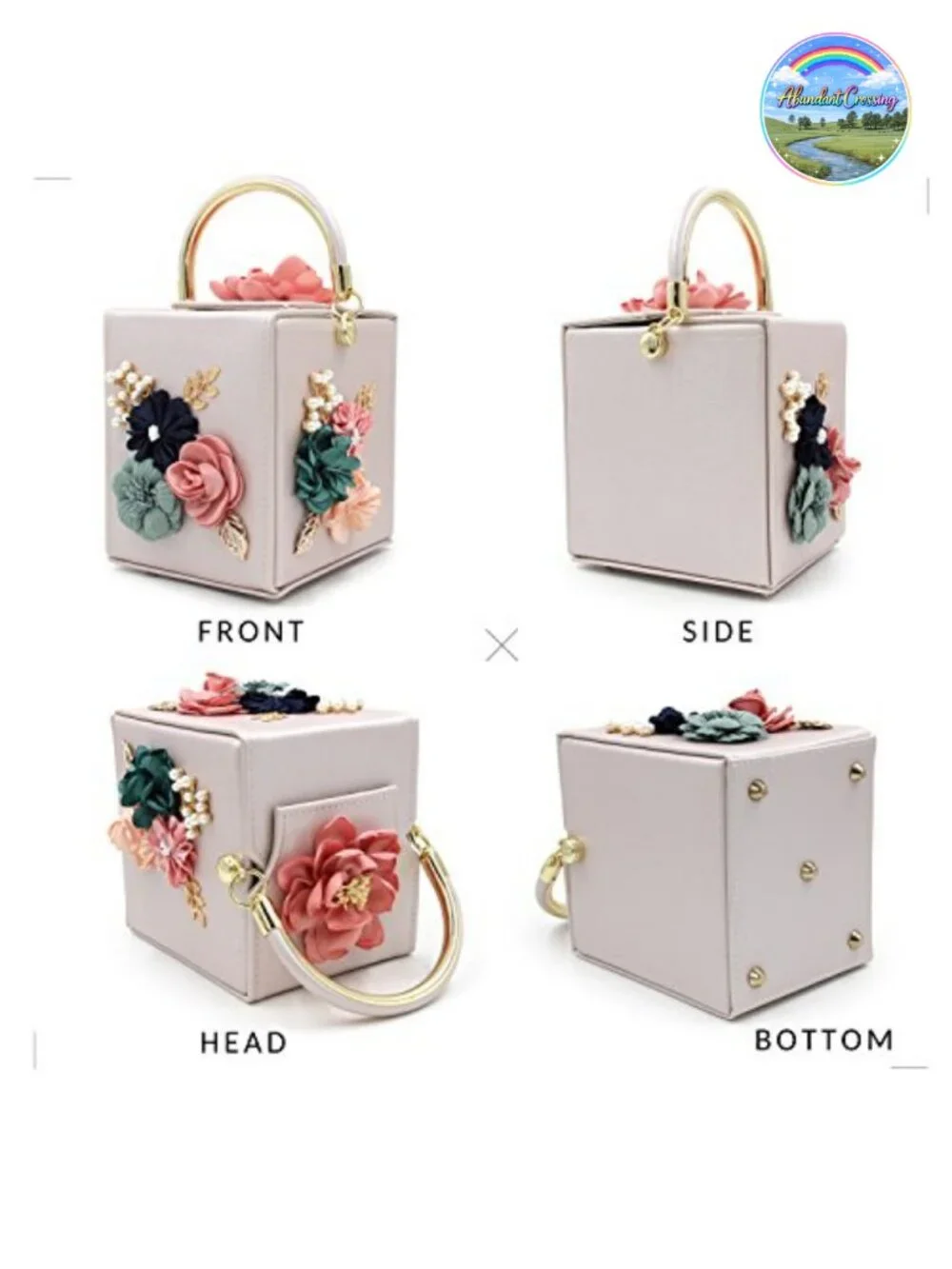 Floral Clutch Purse Square Box Evening Bag Detachable Chain Strap Polyester